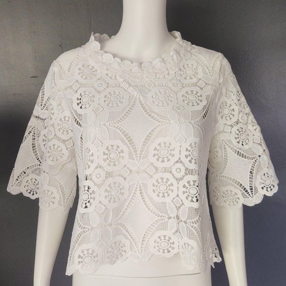 Umgee Tops - Delicate white lace/crochet detail blouse